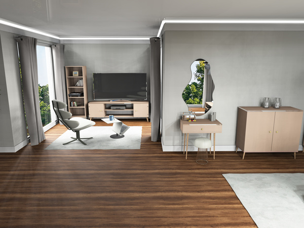 Two-door Dresser with shelves ESTELLA BOHO smoky macchiato and glass effect finish